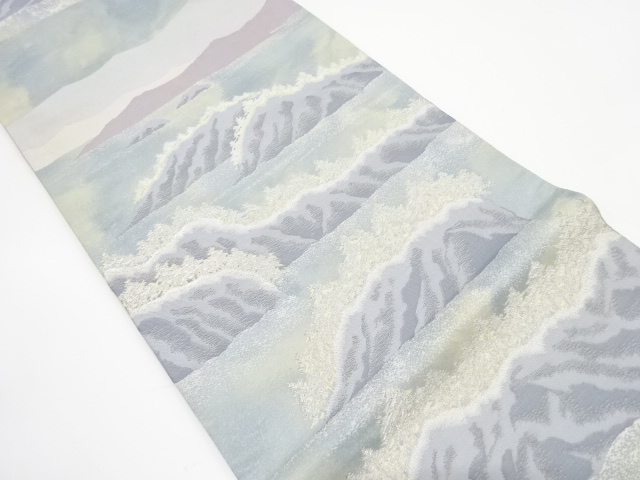JAPANESE KIMONO / ANTIQUE FUKURO OBI / SILK / WOVEN SCENERY OF CASTLE